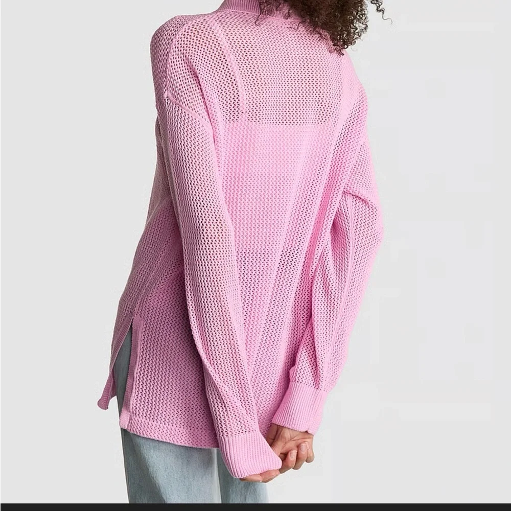 PINK Victoria's Secret Light Pink Open-Weave Collared Cardigan - Picture 2 of 6